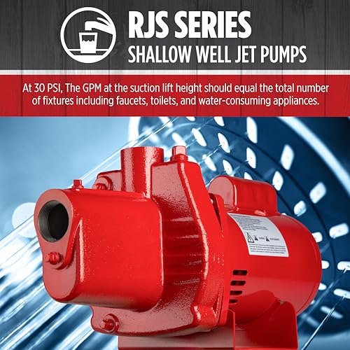 Red Lion RJS-50-PREM 1/2 HP, 12 GPM, 115/230 Volt, Premium Cast Iron Shallow Well Jet Pump, Red, 602206