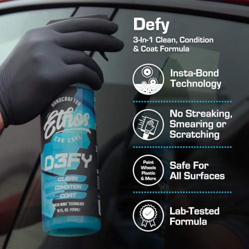 Ethos Defy 3 in 1 Ceramic Coating - Waterless Car Wash & Wax - Hydrophobic Top Coat - Polish & Polymer Paint Sealant Protection - with Insta-Bond Technology (1 Gallon)