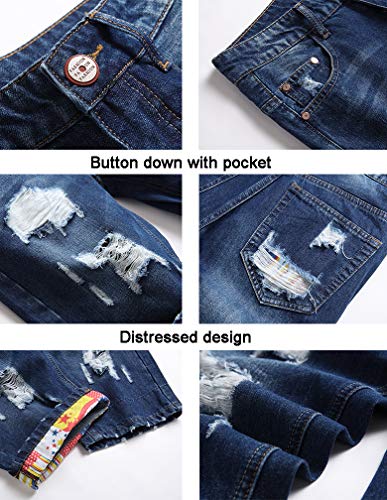 Lavnis Men's Casual Denim Shorts Moto Biker Distressed Jeans Shorts 32