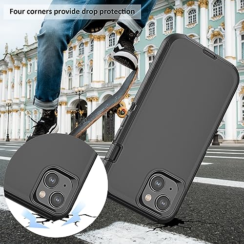 TMIDVFV Compatible with iPhone 15 Case, with Belt Clip Holster Heavy Duty Rugged Shockproof Full Body Protection Kickstand Cover for iPhone 15 6.1 inch Phone (Black)