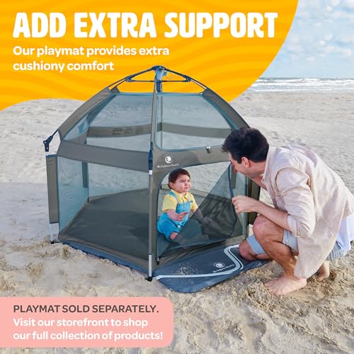 POP 'N GO Baby Playpen - Indoor & Outdoor Playpen for Babies and Toddlers - Baby Beach Tent, Foldable, Portable W/Canopy, Travel Bag, & Mosquito Net - Pop Up Pack and Play Tent (Anchor Grey)