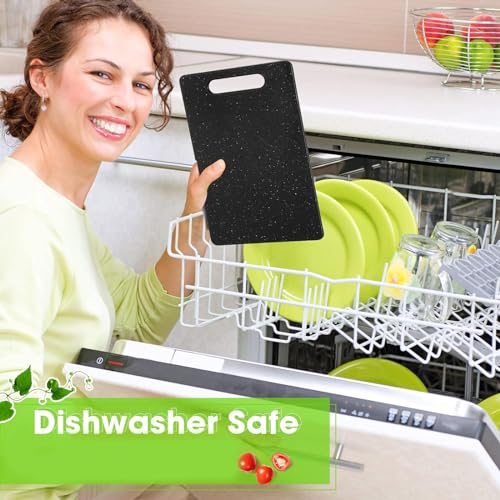 Lounsweer 2 Pcs Small Cutting Board for Kitchen Mini Plastic Cutting Board Set Bar Dishwasher Safe Granite Color Food for Camping Food Fruits Prep Vegetables Easy Grip(6" x 10",Black)