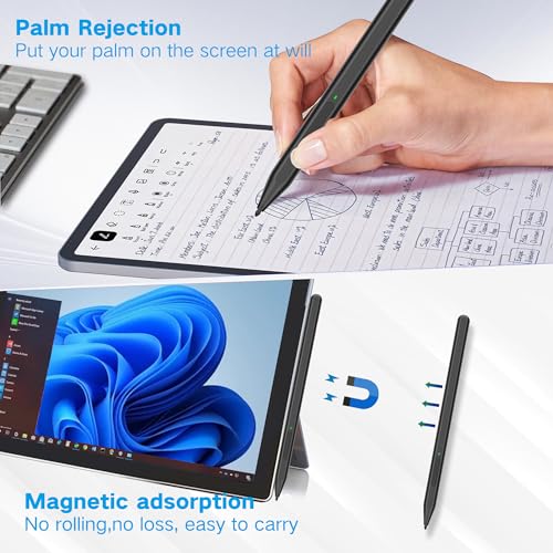 Milikilo Stylus Pen for Microsoft Surface Pro11/10/9/8/X/7+/6/5/4/3/Surface 3, Surface Go 3/2/1, Surface Laptop/Studio/Book 4/3/2/1 with Eraser Side Button,Palm Rejection,Tilt Function,1024 Pressure