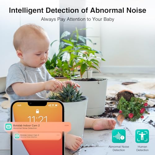 BOTSLAB Indoor 5M Pan Tilt Zoom Smart Security Camera, AI Human and Motion Detection PTZ Indoor Camera for Home, 2-Way Audio and Night Vision for Baby, Pet, Elder, Compatible with Alexa