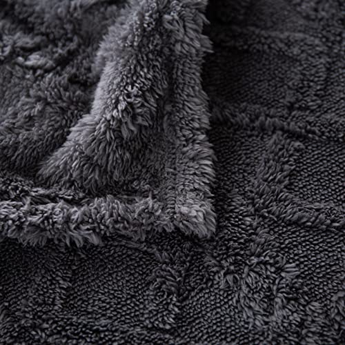 DaysU Sherpa Fleece Blanket, Throw Blanket for Couch, Sofa, Bed, Lightweight Soft Cozy Warm Fuzzy Blankets for Camping, Picnic, Travel, Grey Jacquard, 50” x 60”