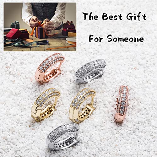 TOPGRILLZ Iced Out Hoop Earrings Cubic Zirconia Huggie Cartilage Cuff Hypoallergenic 14K Gold Plated Luxury Fashion Round Circle Earrings For Men Women-18Gold