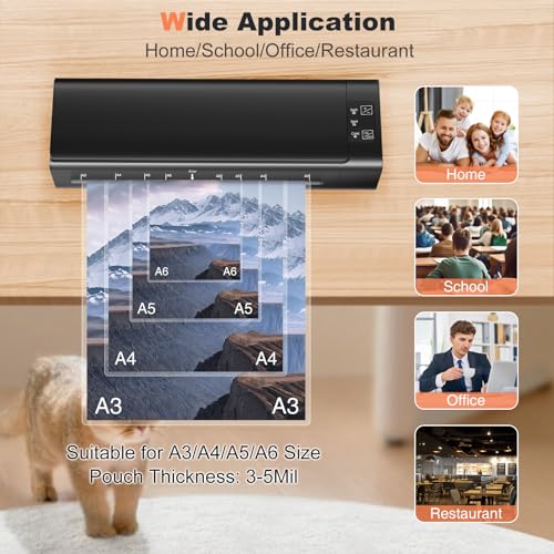 Laminator, 13 Inch Lamination Machine for A3/A4/A5/A6, with 6 in 1 Personal Desktop Cold & Hot A3 Laminating Machine, 60s Warm-Up Jam-Free laminator Machine with 12 Pouches for Office, School, Home