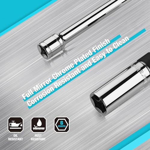 DURATECH 2PCS 5/8" Swivel Magnetic Spark Plug Socket Set, 3/8" Drive Thin Wall Socket Includes 11" Total Length and 6" Total Length with 6-Point, Enhanced Magnetic Head, Cr-V Steel Made
