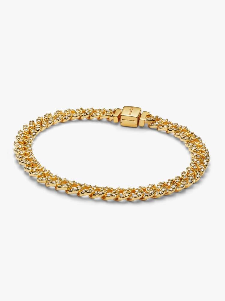PANDORA-Pavé Cuban Chain Bracelet-Gold plated-18 -With Gift Box