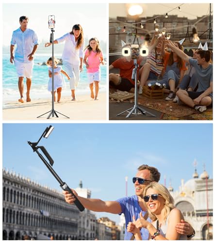 Funxee Selfie Stick Phone Tripod - 71 inch Tall Cell Phone Holder with Detachable Wireless Remote and 2 LED Lights for Recording, Video and Picture, Phone Stand for iPhone, Android, Camera & Gopro