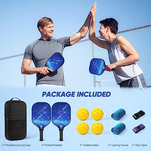 Pickleball Paddles Set of 2 - USAPA Approved Fiberglass Surface Cute Pickleball Paddles Set for Women, Anti-Slip Sweat-Absorbing Grip, 4 Pickleballs and 1 Carry Bag, Pickle Ball Paddle for Beginners