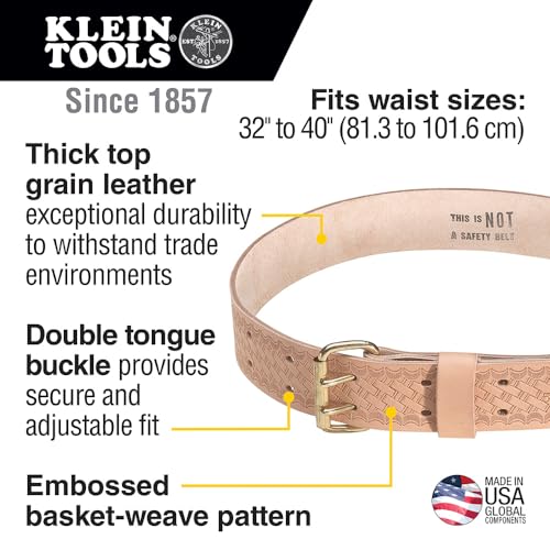 Klein Tools 5415S Tool Belt, Heavy-Duty Leather Work Belt for Contractors, Construction, Carpenters, Electricians, Framers, Ironworkers, Small