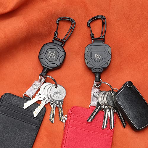 SHENGXIN 2 Pack Retractable Keychain Heavy Duty Carabiner Badge Holder, Tactical ID Badge Reel with 32” Steel Retractable Cord, 8.0 OZ