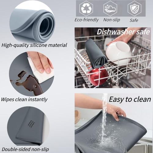 Iycnkok Mini Fridge Mat Silicone - 2 PCS Floor Protector 23.6" x 19.7"x 0.76” Drip Mat with Raised Edge Under Refrigerator Prevents Appliance Leakage Water Spills - Gray