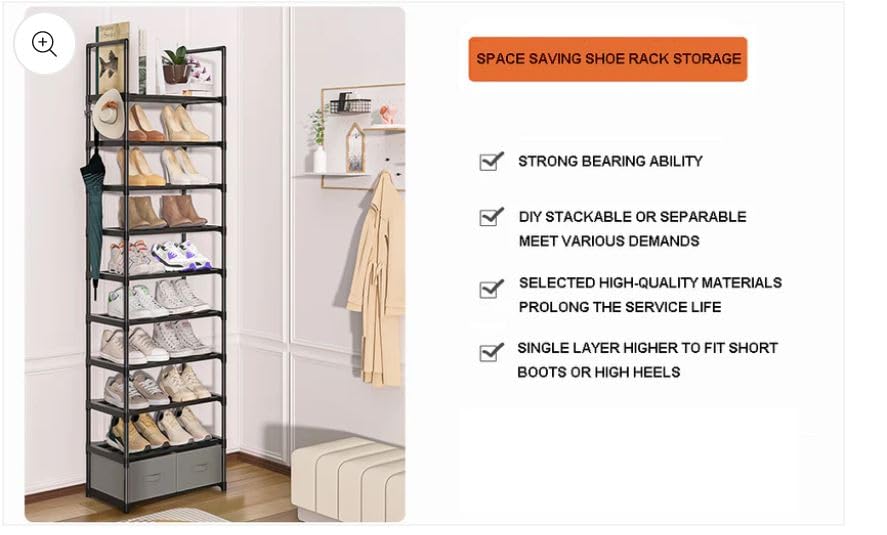 OYREL Shoe Rack, Sturdy Metal Shoe Rack Organizer,Narrow Shoe Rack,Shoe Racks for Closets,Shoes Rack,Shoe Stand,Shoe Shelf