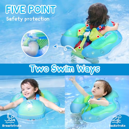 LAYCOL Baby Swimming Float with UPF50+ Sun Canopy Baby Floats for Pool No Flip Overbaby Pool for Baby Age of 3-36 Months (Deepblue, L)