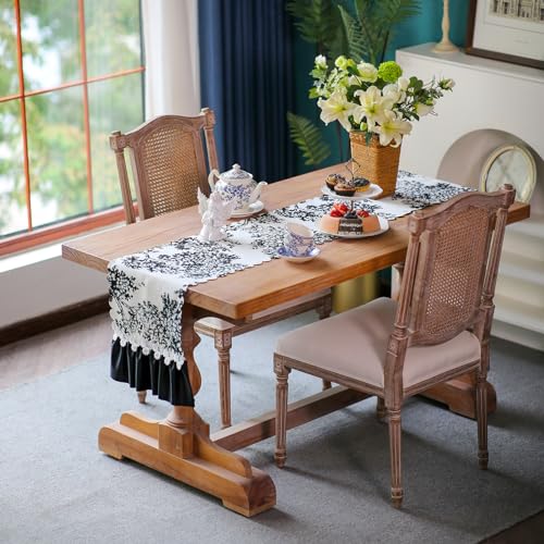 ARTBLOSS Lace Table Runner, Coffee Table Runners with Vintage Embroidery, Farmhouse Rustic Dresser Runner Modern for Fall Christmas Holiday Outdoor Fireplace Dining (Champagne Gray, 14 x 36 Inches)