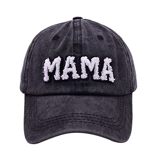 Waldeal Embroidered Mama Hat for Women, Gifts for Mom, Wife, Adjustable Washed Distressed Baseball Cap Black