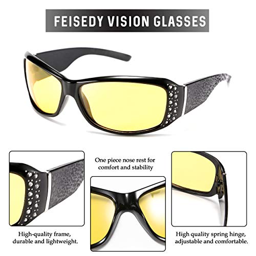 FEISEDY Women Yellow Sunglasses Wrap Around Anti Glare Driving Night Glasses B2547