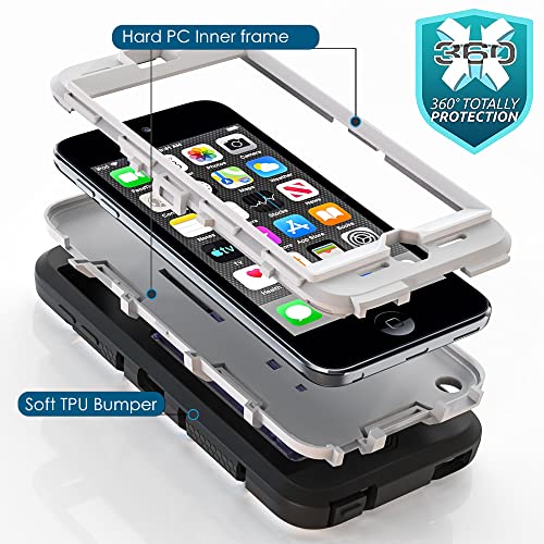 WOGROO Protective Case Compatible with Apple iPod Touch, iPod Touch 7 Case, iPod Touch 6 Case-Hybrid Shockproof iPod Case with Kickstand - Full-Body Cover with Rugged Drop Protection - Grey/Black