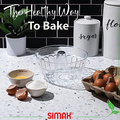 SIMAX Clear Glass Fluted Bundt Pan, Heat, Cold, and Shock Proof, Holds 1.4 Quarts (5.4 Cups), Made in Europe, Great for Small Ring Cakes, Puddings, Desserts, Monkey Bread, and More, Dishwasher Safe
