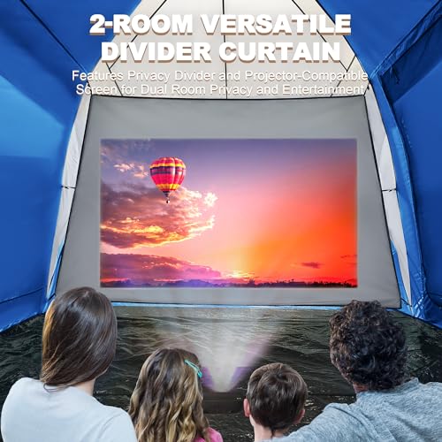 UNIHIMAL Tents for Camping, Waterproof 10 Person Family Tent with Double Layer & 4 Large Mesh Windows, Weather Resistant Easy Setup 2 Room Big Tent for Music Festival, Parties, 18 X 9 X 6.8Ft(Blue)