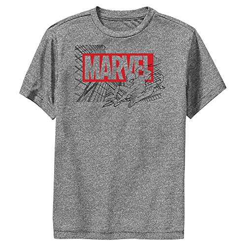 Marvel Classic Spider-Man Spiderman Logo Boys Short Sleeve Tee Shirt, Charcoal Heather, Small