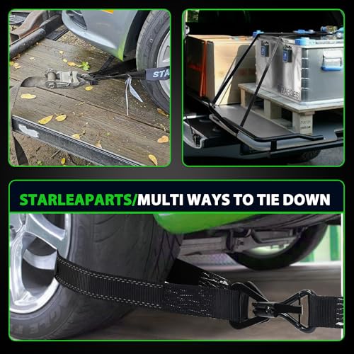 Ratchet Tie Down Set (4PK) - 10,000lb Guaranteed Break Strength, Includes (4) Premium 2" x 8' Ratchet Straps Tie Down with (4) 2" x 38" Axle Straps, Perfect for Truck, UTV, Trailer Moving(Black)