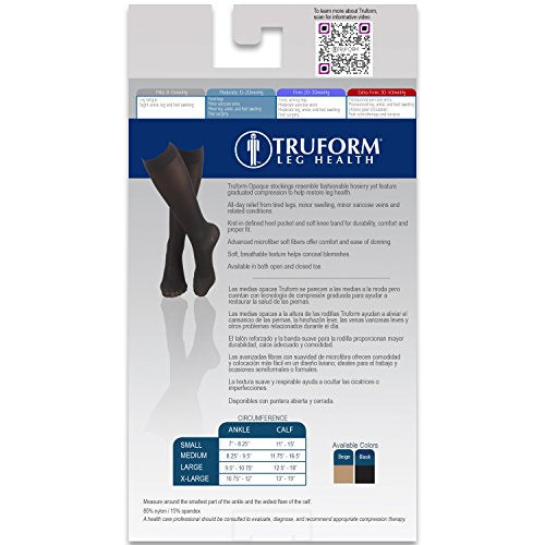 Truform Women's Compression Stockings, 20-30 mmHg, Knee High Length, Open Toe, Opaque, Black, X-Large