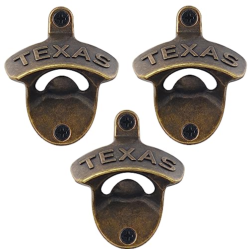 Luwanburg TEXAS Bottle Opener Wall Mounted Beer Cap Opener Vintage, Soda Bottle Top Opener Post Mounted Antique Bronze (Pack of 3)