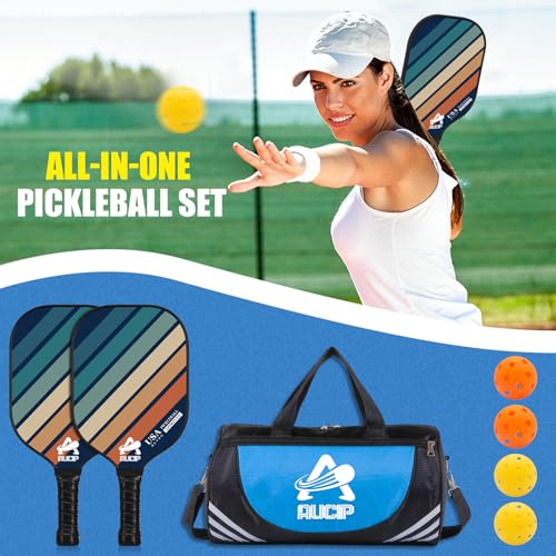 USAPA Approved Pickleball Paddle Set - 2 Pack of PP Honeycomb Core Fiberglass Surface Paddles, Lightweight Pickleball Kit with Breathable Handle, includes 2 Paddles, 4 Balls, 2 Tapes, and 1 Bag