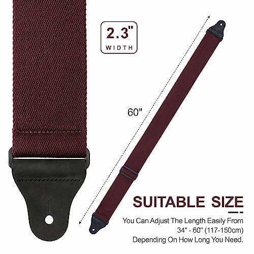 Nefelibata Guitar Strap,2.3" Thickened Solid Color Cotton Guitar Straps with Grain Leather Ends for Bass,Electric&Acoustic,Come with Gasket and Headstock Rope(Milk White)