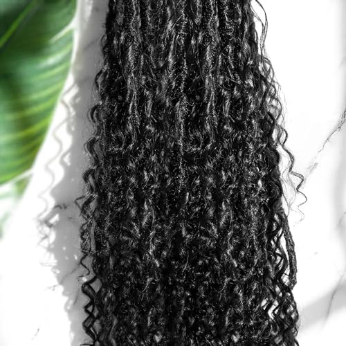 ARUKIHAIR Crochet Dreadlocks Braiding Hair With Human Hair Curls Pre Looped Boho Goddess Locs Crochet Hair Dreadlocks Curly Full Ends Hair Extensions For Black Women Natural Color 18 Inch 24 Locs