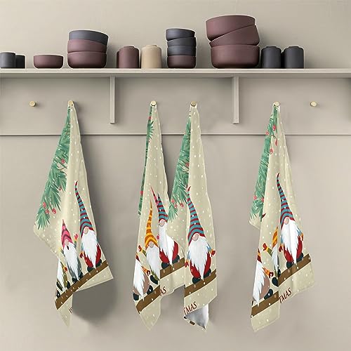 senya Christmas Card with Gnomes Kitchen Towels 4 Pack, Absorbent Hand Towels Fast Drying Dish Cloths Tea Towel 28 x 18 in