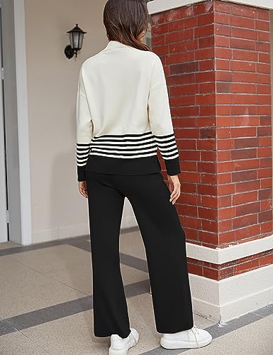 Tanming Women's Lounge Sets 2 Piece Outfits Knitted Pullover Sweater Tops Wide Leg Pants Tracksuit (Black-S)
