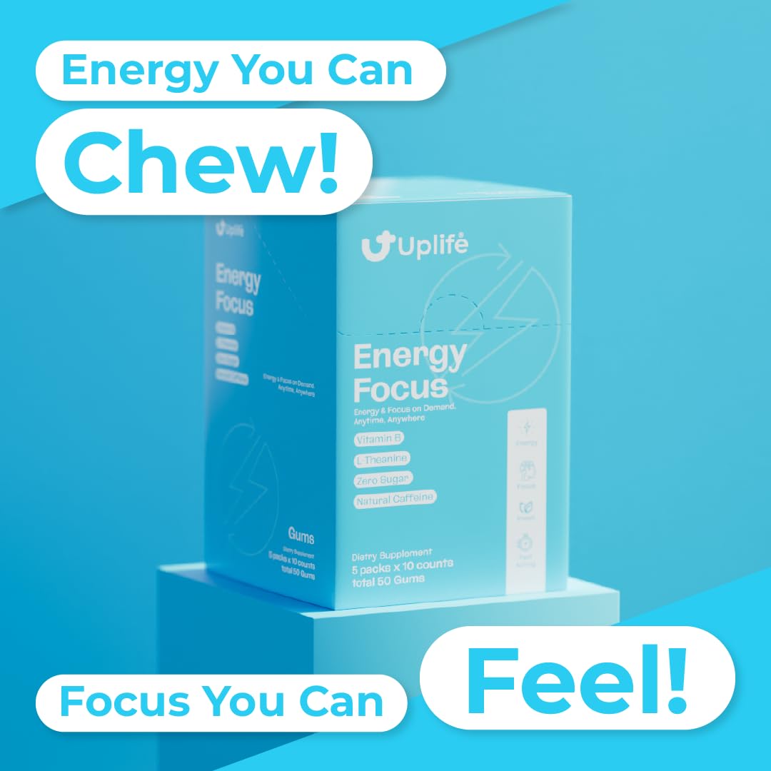 UPLIFE Energy Gum & Mints 60 Pieces (30 each) – 40mg Natural Caffeine + 80mg L-Theanine + Niacin Vitamin B3 & B12 – Sugar-Free, Vegan – Caffeine Gum & Mint for Smooth Energy Boost, Focus – Mint Flavor