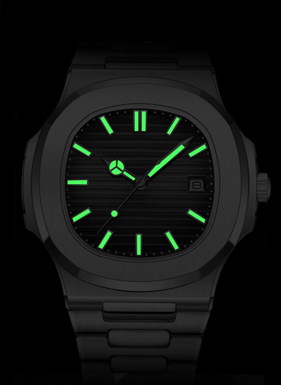 BESTKANG Men Quartz Movement Watch，Waterproof Luminous Men's Watch, Stainless Steel Strap Business Watches (Black)