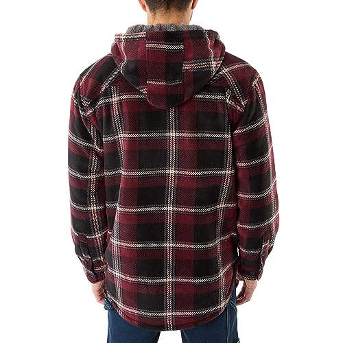 Smith's Workwear Men's Sherpa-Lined Zip-Front Hooded Microfleece Shirt-Jacket, Burgundy-469