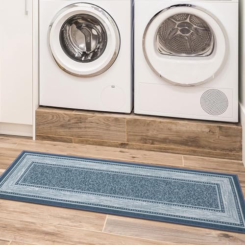 Machine Washable Border Design Non-Slip Rubberback 2x5 Modern Runner Rug for Hallway, Kitchen, Living Room, Bedroom, Entryway, 20" x 59", Red/Beige