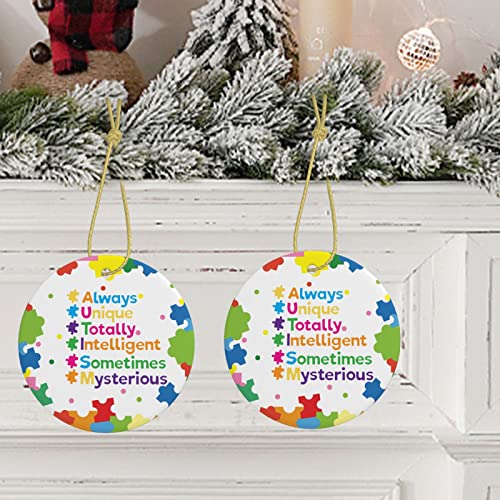 Autism Awareness Christmas Ornaments Autism Puzzle Ornaments 3" Xmas Tree Ornaments Decorations Gifts for Women Men Friends