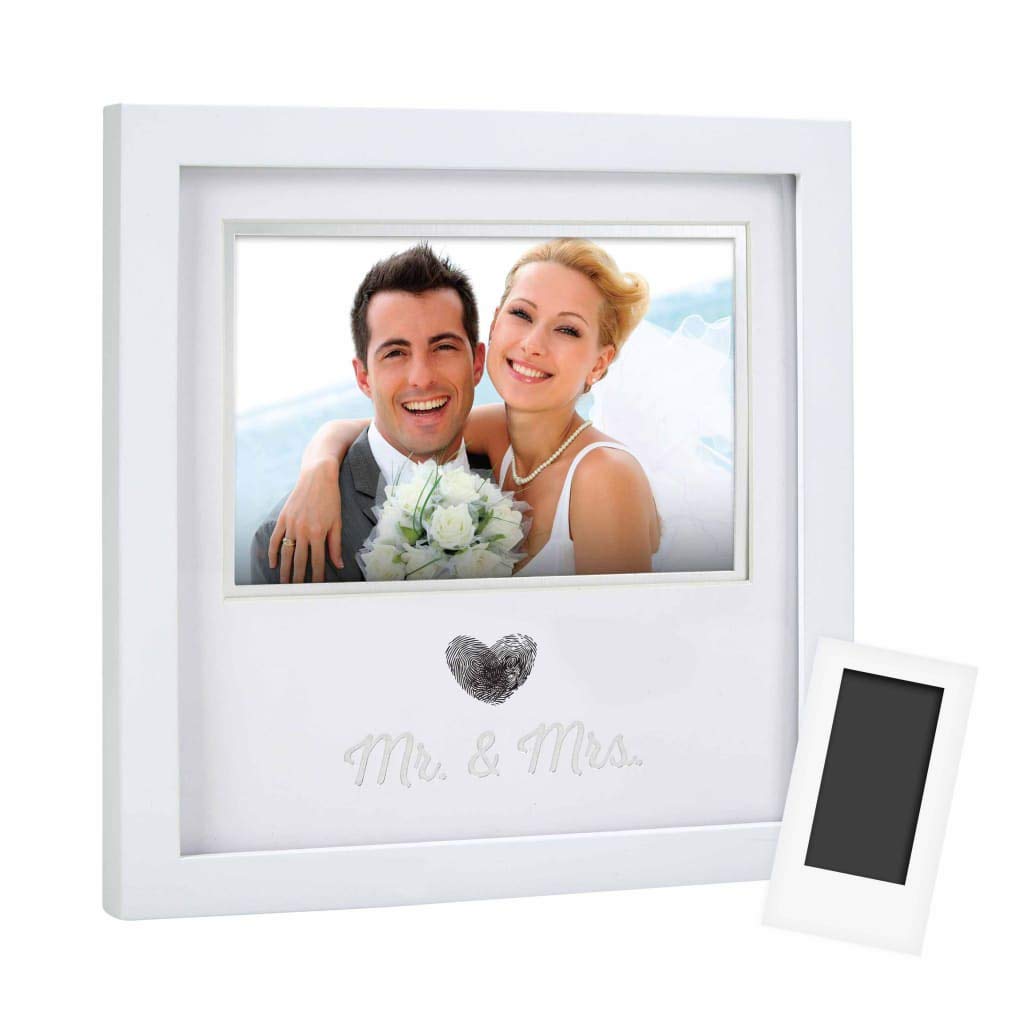 Pearhead Heart Thumbprint Photo Frame and Ink Kit, Wedding Keepsake Registry or Reception Idea, Clean-Touch Pad Included, Bridal Shower Gift, Wall Mount or Tabletop Display, 4x6 Photo, White