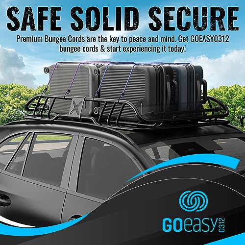 GOEASY0312 Premium Bungee Cords Heavy Duty - 17 Piece Bungee Cords with Hooks in A Storage Jar Includes 10", 18", 24", 30", 36", 48" Bungie Cord & Cargo Net Bundle