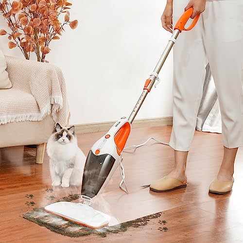 VEVOR Steam Mop, 5-in-1 Floor Steamer, Steam Mop for Hardwood Floors with 4 Replaceable Brush Heads, Floor Steam Cleaner for Ceramic, Granite, Marble, Linoleum, Natural Floor Mop with 2pcs Pads