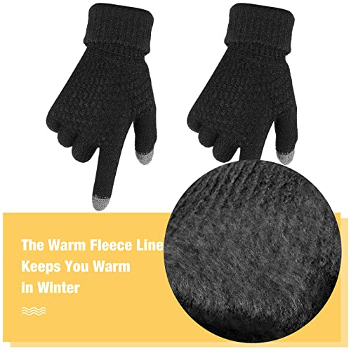 2 Pairs Women's Winter Touchscreen Gloves Warm Fleece Lined Knit Gloves Elastic Cuff Winter Texting Gloves (Grey, Beige)