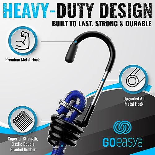 GOEASY0312 Premium Bungee Cords Heavy Duty - 17 Piece Bungee Cords with Hooks in A Storage Jar Includes 10", 18", 24", 30", 36", 48" Bungie Cord & Cargo Net Bundle