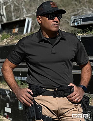 CQR Men's Polo Shirt, Long and Short Sleeve Tactical Shirts, Dry Fit Lightweight Golf Shirts, Outdoor UPF 50+ Pique Shirt, Frost Essential Black, X-Large