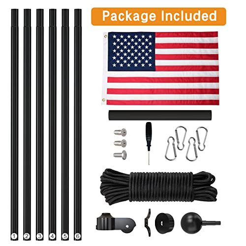 NELXINJO 25FT Sectional Flag Pole Kit, Heavy Duty Aluminum Outdoor In-Ground Flagpole, Black Ball Top, 3x5 USA Flag for Residential commercial Outdoor Garden(25FT, Black)