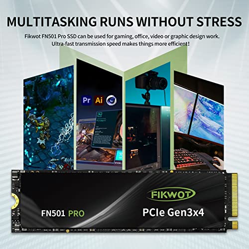 Fikwot FN501 Pro 256GB NVMe SSD - M.2 2280 PCIe Gen3 x4 Internal Solid State Drive with Graphene Cooling Sticker, Up to 3,500MB/s, SLC Cache 3D NAND TLC, Compatible with Laptop & PC Desktop