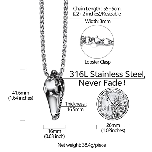 Richsteel Stainless Steel Crocodile Skull Pendant Necklace Men Punk Rock Necklaces