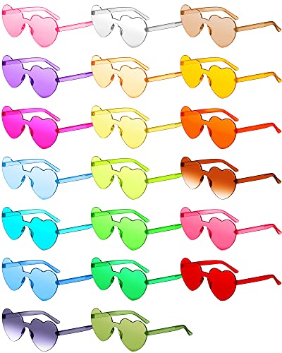 Frienda 20 Pairs Valentine's Day Heart Shaped Sunglasses Rimless Candy Color Glasses for Women Men Party Favor(Blue Pink)